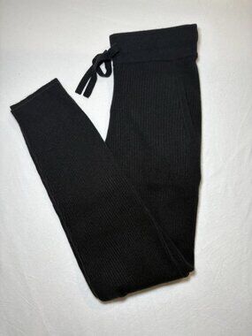 100% Cashmere, Ribbed Pants, Black, M